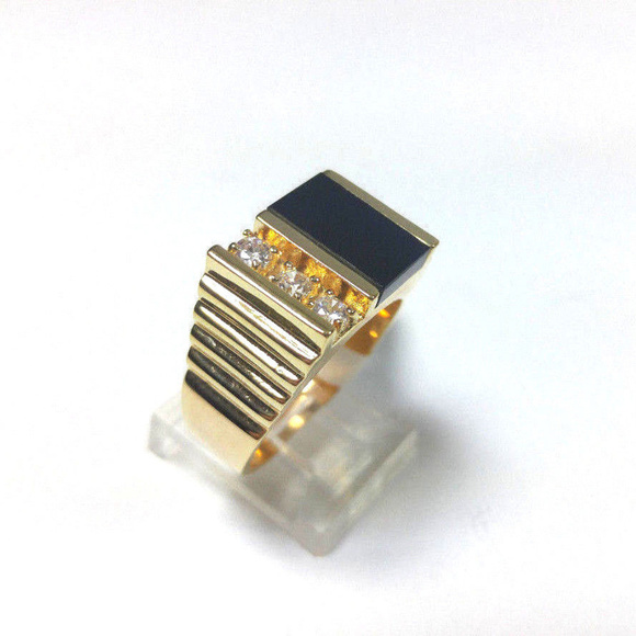 Men's Onyx Gold Ring Clear CZ  Ring 50MILS - Picture 2 of 7